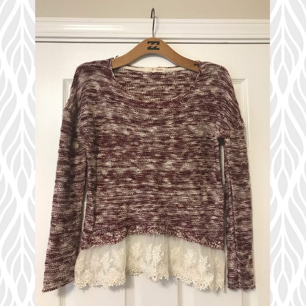 REWIND maroon/burgundy white/cream lace sweater